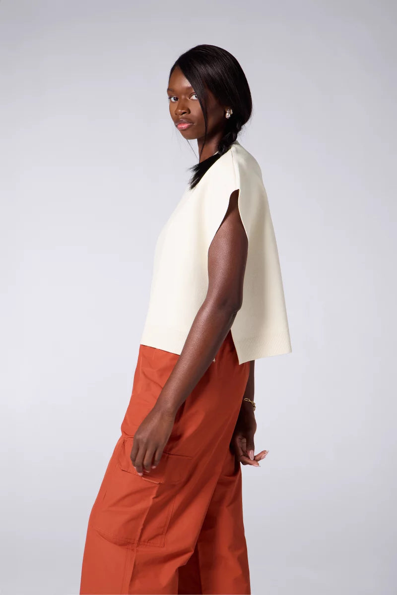 Pull Cropped à Poches Cher Creme