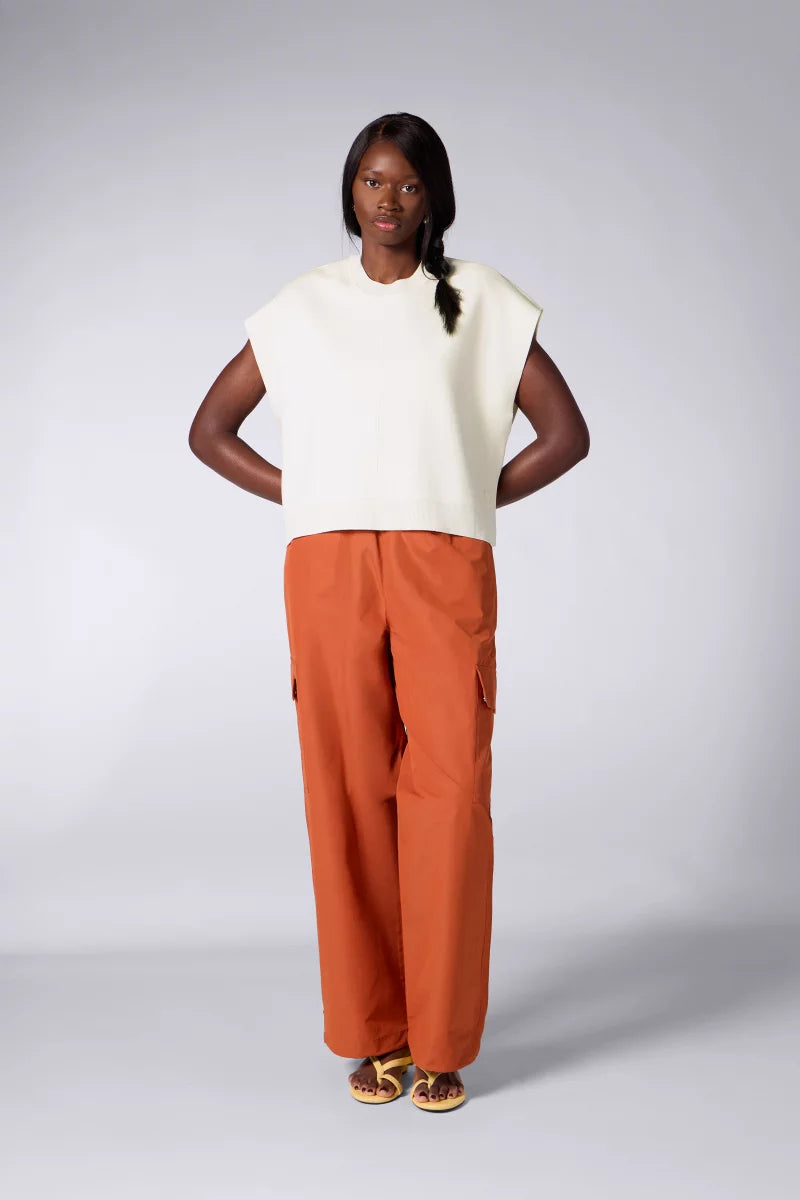 Pull Cropped à Poches Cher Creme