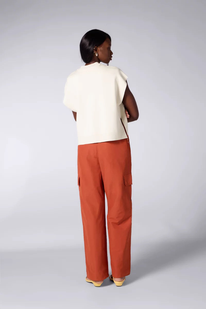 Pull Cropped à Poches Cher Creme